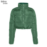 Sisterlinda Faux PU Leather Y2K Bubble Coats Puffer Winter Warm Jacket Women Long Sleeve Outerwear Zip Casual Street Slim Parkas