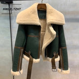 HWLZLTZHT Winter Leather Jacket Women Locomotive Coat Ladies Slim Short Motorcyle Biker Jacket Basic Warm Plush Lapel Outerwear