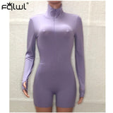 FQLWL Ribbed Sexy Summer Romper Bodycon Black White Jumpsuit Women Playsuit Long Sleeve Ladies Short Lucky Label Jumpsuit Female