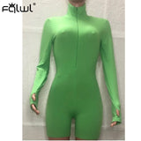 FQLWL Ribbed Sexy Summer Romper Bodycon Black White Jumpsuit Women Playsuit Long Sleeve Ladies Short Lucky Label Jumpsuit Female