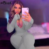FQLWL Ribbed Sexy Summer Romper Bodycon Black White Jumpsuit Women Playsuit Long Sleeve Ladies Short Lucky Label Jumpsuit Female