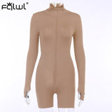 FQLWL Ribbed Sexy Summer Romper Bodycon Black White Jumpsuit Women Playsuit Long Sleeve Ladies Short Lucky Label Jumpsuit Female