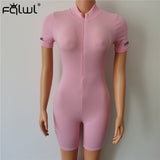 FQLWL Ribbed Sexy Summer Romper Bodycon Black White Jumpsuit Women Playsuit Long Sleeve Ladies Short Lucky Label Jumpsuit Female