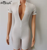 FQLWL Ribbed Sexy Summer Romper Bodycon Black White Jumpsuit Women Playsuit Long Sleeve Ladies Short Lucky Label Jumpsuit Female