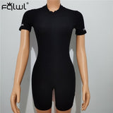 FQLWL Ribbed Sexy Summer Romper Bodycon Black White Jumpsuit Women Playsuit Long Sleeve Ladies Short Lucky Label Jumpsuit Female