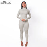 FQLWL Winter Long Sleeve Brown Sexy Bodycon Jumpsuit Women Romper One Piece Outfit Turtleneck White Black Jumpsuit Female Ladies
