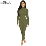 FQLWL Winter Long Sleeve Brown Sexy Bodycon Jumpsuit Women Romper One Piece Outfit Turtleneck White Black Jumpsuit Female Ladies