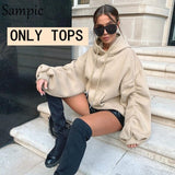 Sampic 2020 Winter Joggers Khaki Pants Set Tracksuit Women Outfits Ruched Long Sleeve Hoodies Tops And Sport Pants Two Piece Set