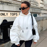 Sampic 2020 Winter Joggers Khaki Pants Set Tracksuit Women Outfits Ruched Long Sleeve Hoodies Tops And Sport Pants Two Piece Set