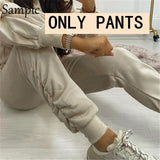 Sampic 2020 Winter Joggers Khaki Pants Set Tracksuit Women Outfits Ruched Long Sleeve Hoodies Tops And Sport Pants Two Piece Set