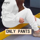 Sampic 2020 Winter Joggers Khaki Pants Set Tracksuit Women Outfits Ruched Long Sleeve Hoodies Tops And Sport Pants Two Piece Set