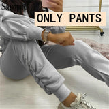 Sampic 2020 Winter Joggers Khaki Pants Set Tracksuit Women Outfits Ruched Long Sleeve Hoodies Tops And Sport Pants Two Piece Set