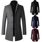 Men Jackets Mid-length Slim-fit Woolen Coat With Stand-collar Solid Color Woolen Long-sleeved Autumn Winter Coat Outerwear d3