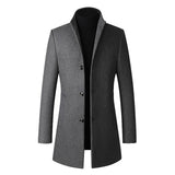 Men Jackets Mid-length Slim-fit Woolen Coat With Stand-collar Solid Color Woolen Long-sleeved Autumn Winter Coat Outerwear d3