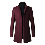 Men Jackets Mid-length Slim-fit Woolen Coat With Stand-collar Solid Color Woolen Long-sleeved Autumn Winter Coat Outerwear d3