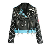 Autumn Punk Style Rivet Slim Leather Jacket Women Spring Chains and Matel Ring Black Jacket and Coat