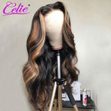 Celie Hair Highlight Wig Human Hair Body Wave Honey Blonde Lace Front Wigs Red Wig 30 Inch Highlight Wig Colored Human Hair Wigs