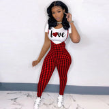High waist Plaid Overall pants and T-shirt Set