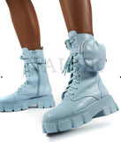 Winter Fashion Motorcycle Boots Wedges Flat Boots Woman High Heel Platform PU Leather Boots Lace Up Women Shoes Black Booties