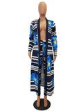Two Piece Set Top and Pants Women Spring Autumn Long Sleeve X-Long Duster Coat and Pants Print Flower Casual 2 Piece Outfits