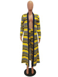 Two Piece Set Top and Pants Women Spring Autumn Long Sleeve X-Long Duster Coat and Pants Print Flower Casual 2 Piece Outfits