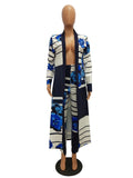 Two Piece Set Top and Pants Women Spring Autumn Long Sleeve X-Long Duster Coat and Pants Print Flower Casual 2 Piece Outfits