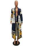 Two Piece Set Top and Pants Women Spring Autumn Long Sleeve X-Long Duster Coat and Pants Print Flower Casual 2 Piece Outfits