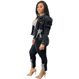 Casual Jeans Suit Women Denim Two Pieces Set Blue Long Sleeve Jeans Top&Long Pants Slim Tracksuit Outfits 2021 Spring Autumn OL