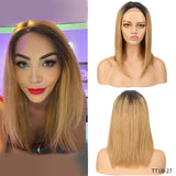 Rebecca Straight Part Lace Human Hair Wig For Women Peruvian Remy Straight Hair Middle Part Wig Ombre Burgundy Middle Length Bob