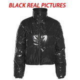 Sisterlinda Faux PU Leather Y2K Bubble Coats Puffer Winter Warm Jacket Women Long Sleeve Outerwear Zip Casual Street Slim Parkas