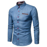 NEGIZBER 2020 Autumn Mens Jeans Shirt Solid Slim Fit Long Sleeve Jeans Shirt Men Top Quality 100% Cotton Denim Jeans Men Shirts