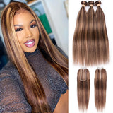 Highlight Human Hair Bundles With Closure Brazilian Straight Hair Bundles With Lace Closure Dorisy Remy Human Hair Extensions