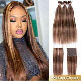 Highlight Human Hair Bundles With Closure Brazilian Straight Hair Bundles With Lace Closure Dorisy Remy Human Hair Extensions