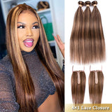 Highlight Human Hair Bundles With Closure Brazilian Straight Hair Bundles With Lace Closure Dorisy Remy Human Hair Extensions