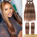 Highlight Human Hair Bundles With Closure Brazilian Straight Hair Bundles With Lace Closure Dorisy Remy Human Hair Extensions
