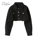 Ordifree 2021 Autumn Women Denim Jacket Long Sleeve Fashion Streetwear Casual Loose Outwear Short Ripped Jeans Jacket Coat