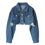 Ordifree 2021 Autumn Women Denim Jacket Long Sleeve Fashion Streetwear Casual Loose Outwear Short Ripped Jeans Jacket Coat