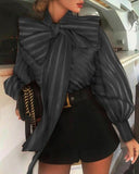 Elegant blusa feminina Women Shirts Fashion Long Lantern Sleeve Lace Blouses Bow Tie Ladies Tops Casual Loose Blusas Oversize