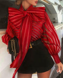 Elegant blusa feminina Women Shirts Fashion Long Lantern Sleeve Lace Blouses Bow Tie Ladies Tops Casual Loose Blusas Oversize