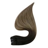 Full Shine Weft Human Hair Extension Balayage Color 100g Sew In Bundles Silky Straight Human Hair Machine Remy Skin Double Weft