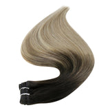 Full Shine Weft Human Hair Extension Balayage Color 100g Sew In Bundles Silky Straight Human Hair Machine Remy Skin Double Weft