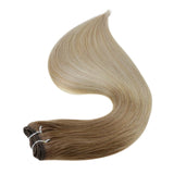 Full Shine Weft Human Hair Extension Balayage Color 100g Sew In Bundles Silky Straight Human Hair Machine Remy Skin Double Weft