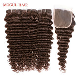 MOGUL HAIR Chocolate Brown Color 4 Brazilian Deep Wave Bundles With Closure 10-24 inch Remy Human Hair Weave 2/3 Bundles