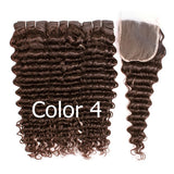 MOGUL HAIR Chocolate Brown Color 4 Brazilian Deep Wave Bundles With Closure 10-24 inch Remy Human Hair Weave 2/3 Bundles