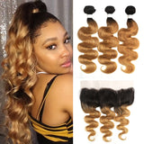 Ombre Brown Bundles With Frontal 13x4 SOKU Brazilian Body Wave Hair Bundles With Closure Non-Remy Human Hair Weave Bundles