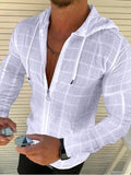 Men Hooded Grid Shirt Men's Cardigan Zipper Casual Shirt Long Sleeve Formal Dress Shirts Men Hawaii Vacation Jogging Shirt