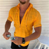 Men Hooded Grid Shirt Men's Cardigan Zipper Casual Shirt Long Sleeve Formal Dress Shirts Men Hawaii Vacation Jogging Shirt