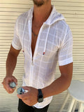 Men Hooded Grid Shirt Men's Cardigan Zipper Casual Shirt Long Sleeve Formal Dress Shirts Men Hawaii Vacation Jogging Shirt