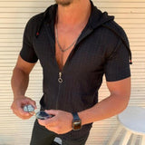 Men Hooded Grid Shirt Men's Cardigan Zipper Casual Shirt Long Sleeve Formal Dress Shirts Men Hawaii Vacation Jogging Shirt