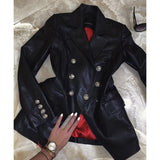 Fashion Pockets Solid PU Leather Jackets Women Elegant Double Breasted Short Coats Women Slim Turn Down Collar Jackets Ladies